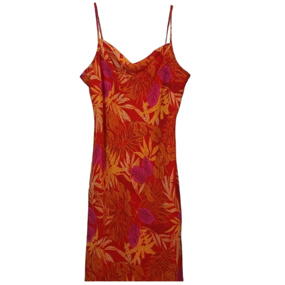 Tropical Designed Midi Summer Dress sz 16 Orange & Pink